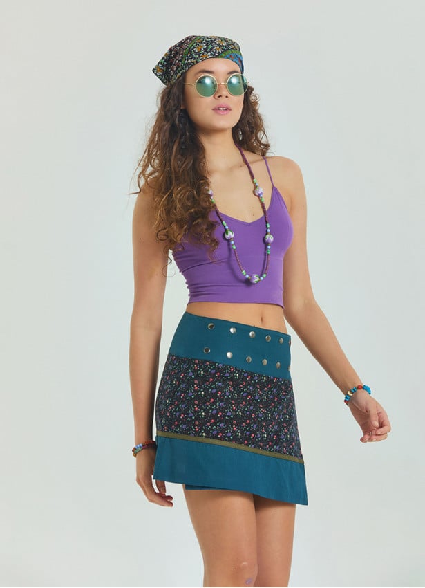 Snap Closure Patchwork Wrapped Floral Skirt 4670